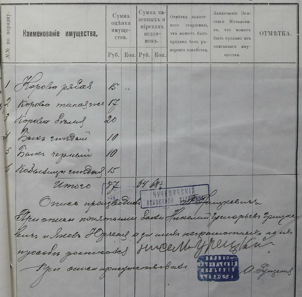 Вопіс маёмасці Грыцкевіча Сідара, 1909 г. 