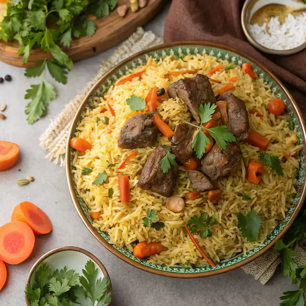 Ароматный плов с бараниной и морковью в афганском казане