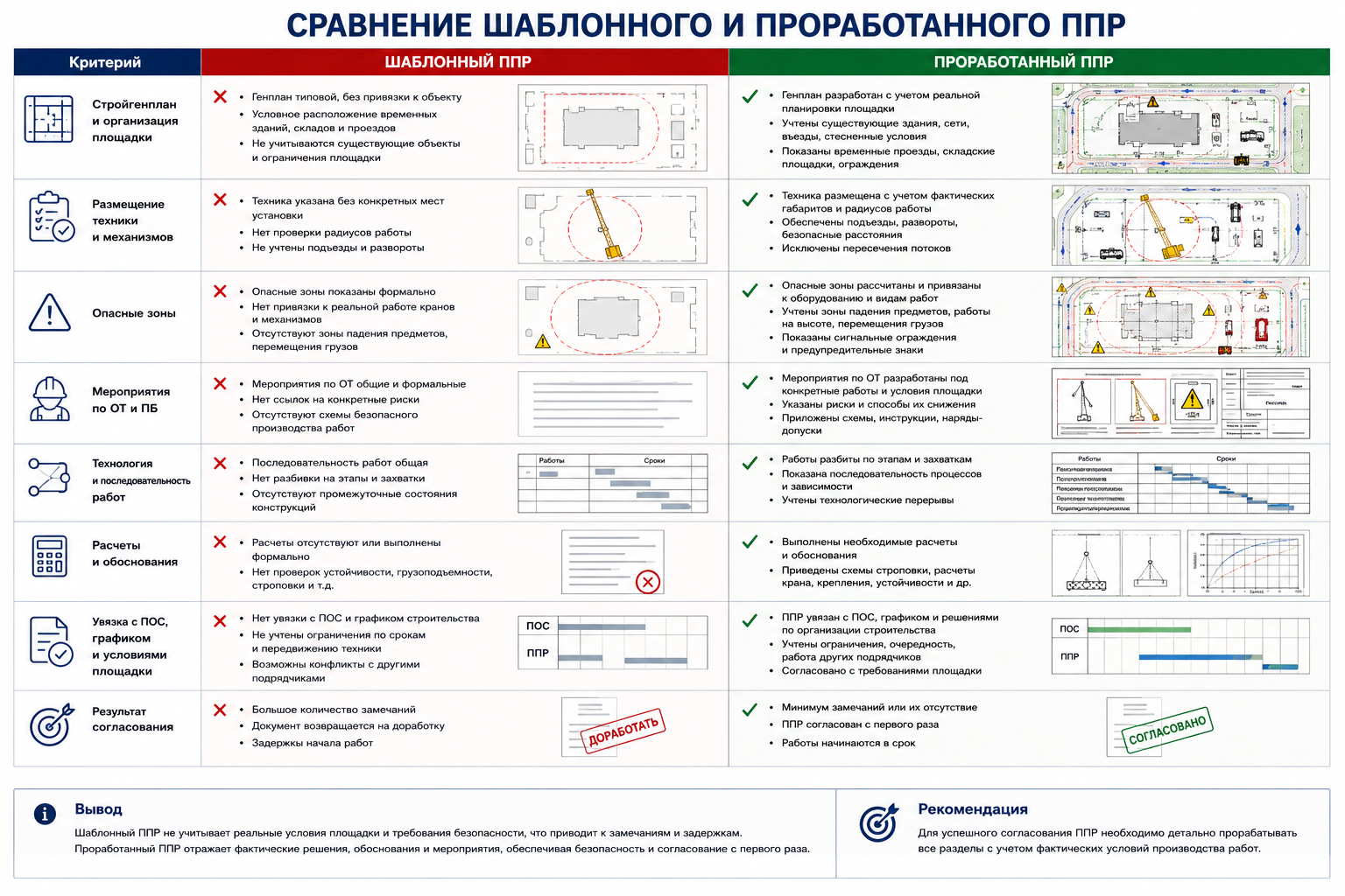 Сравнение шаблонного и проработанного ППР