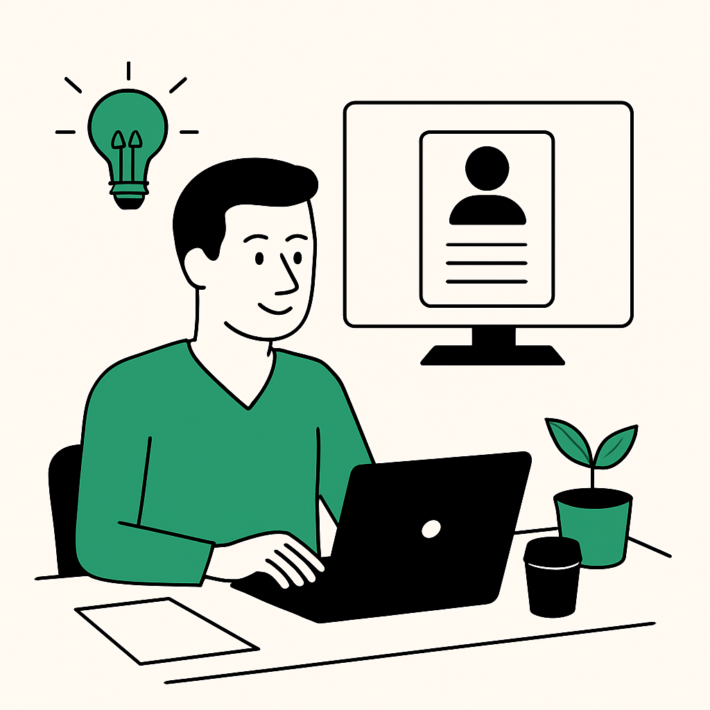 человек обновляет резюме и откликается на удалённые вакансии