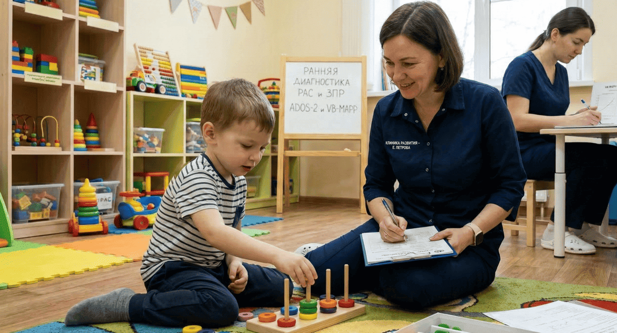 Ранняя диагностика РАС и ЗПР мама учит ребенка