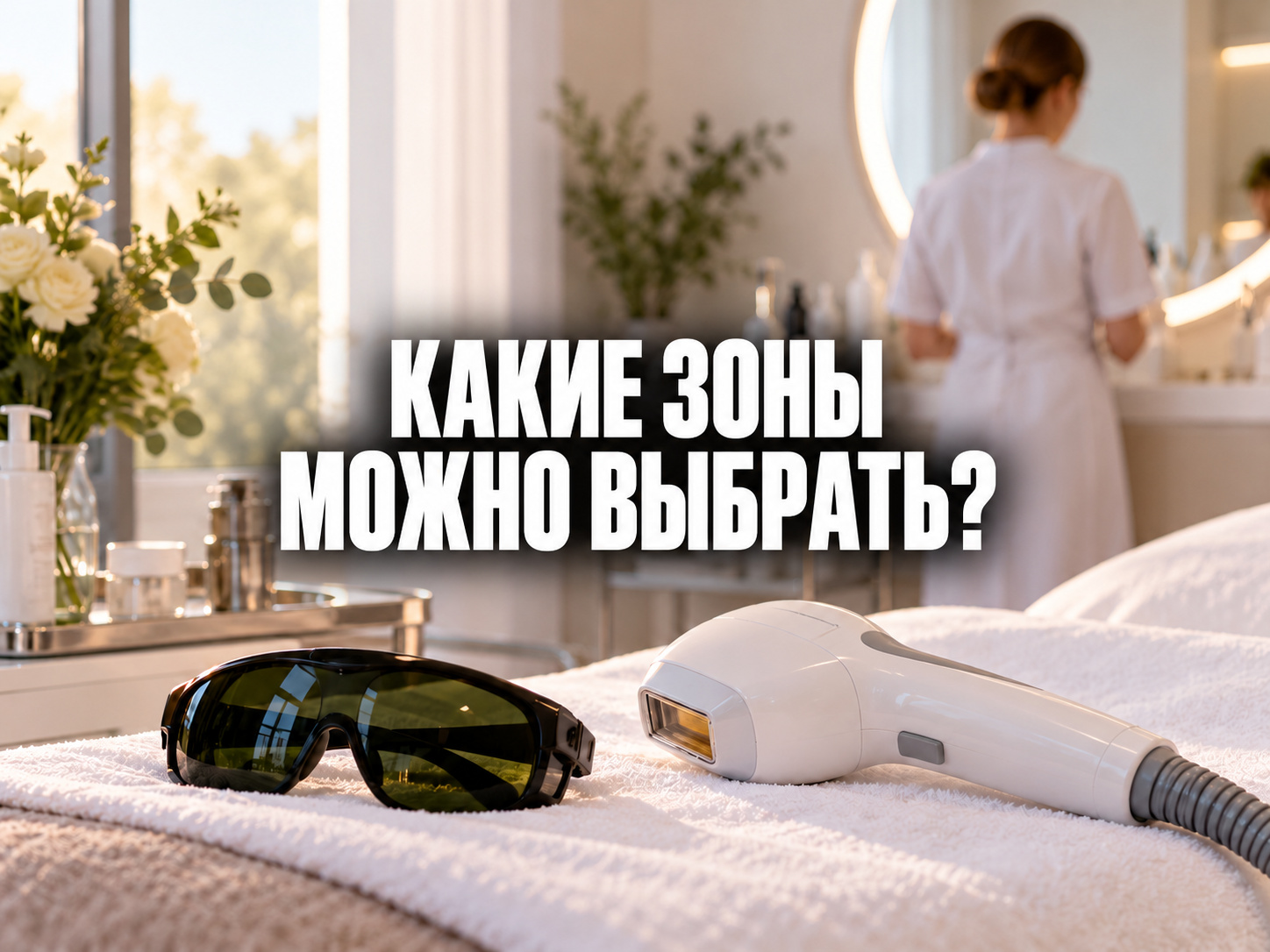 Список зон лазерной эпиляции для записи в Екатеринбурге; по центру фраза «КАКИЕ ЗОНЫ МОЖНО ВЫБРАТЬ?»