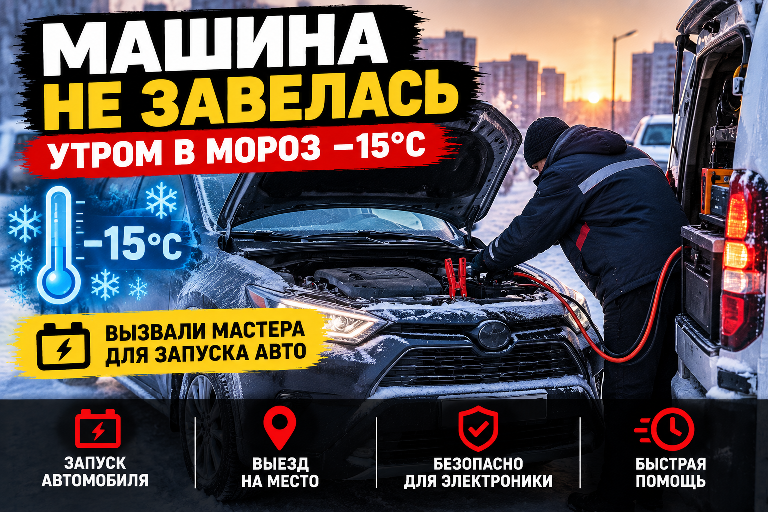 Машина не завелась в мороз −15 °C