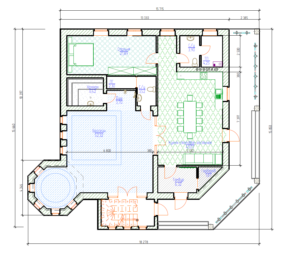 Двухэтажный дом с бассейном, 149,56 м²