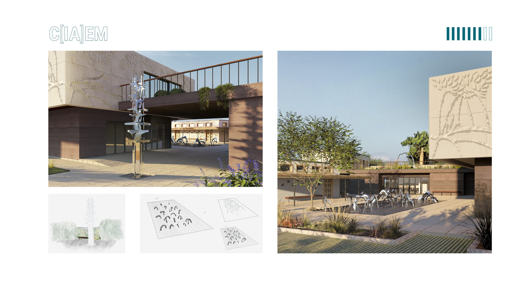 Игровая зона на открытом воздухе между комнатами подростков в частной вилле. Двор с внедрением стены для боулдеринга/скалолазания. Благоустройство частной территории.