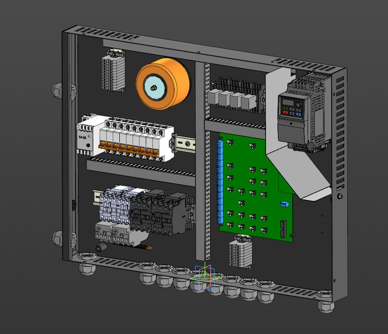 Public-safe cabinet CAD internal electromechanical view