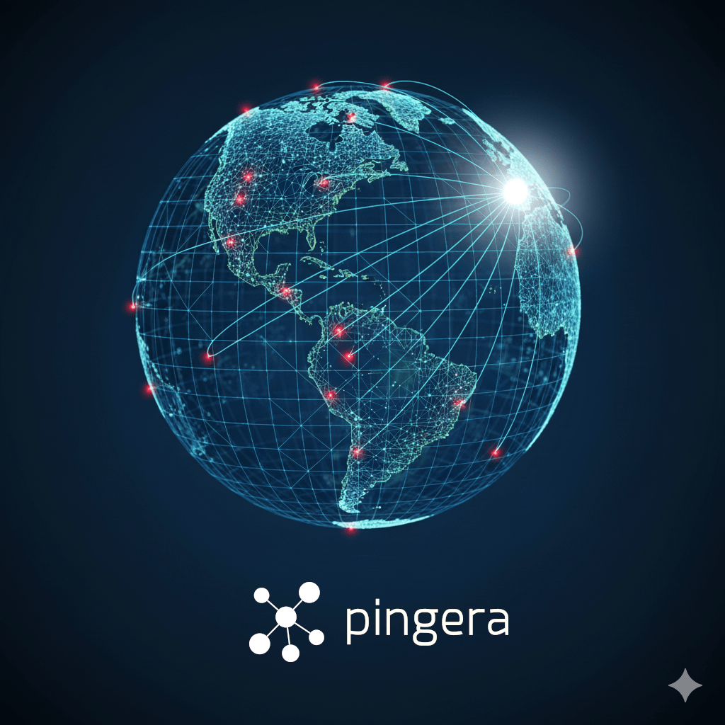 Земной шар и логотип Pingera - параллельные проверки