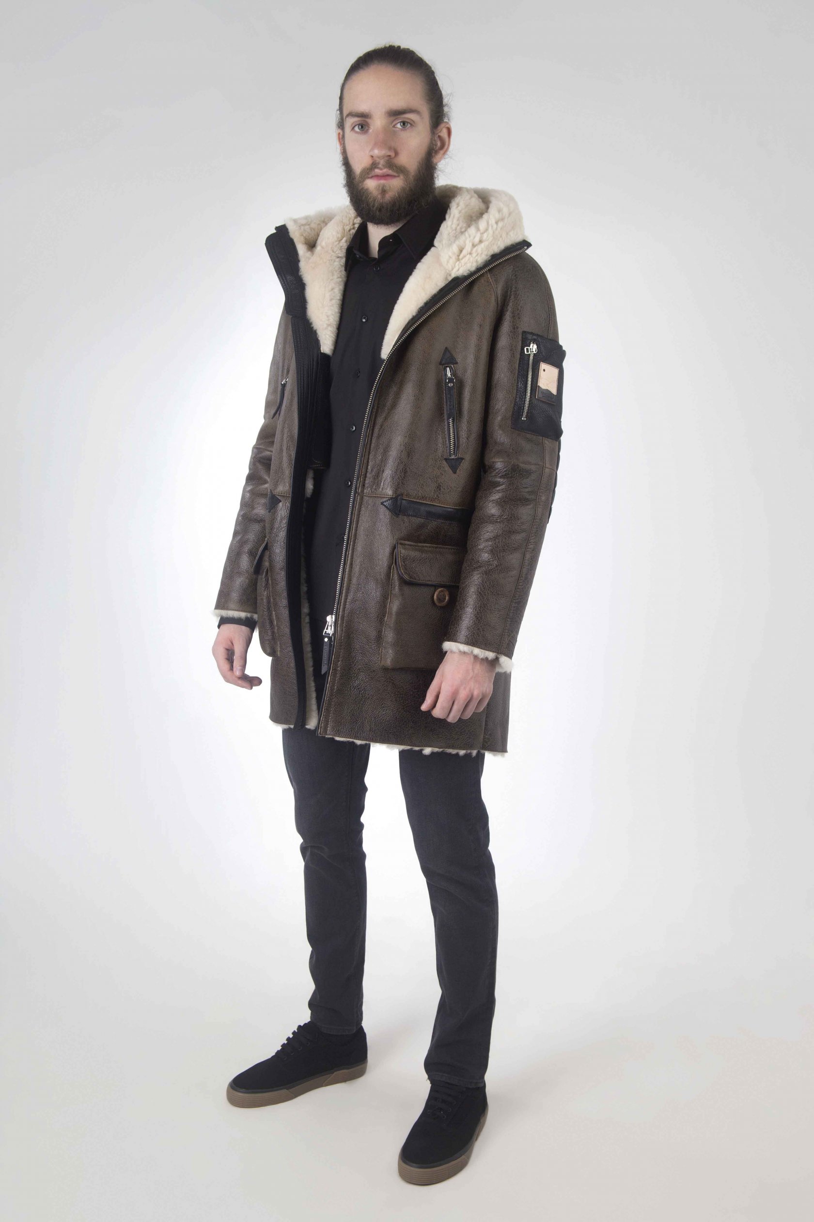 Купить мужскую дубленку парку из натуральной овчины