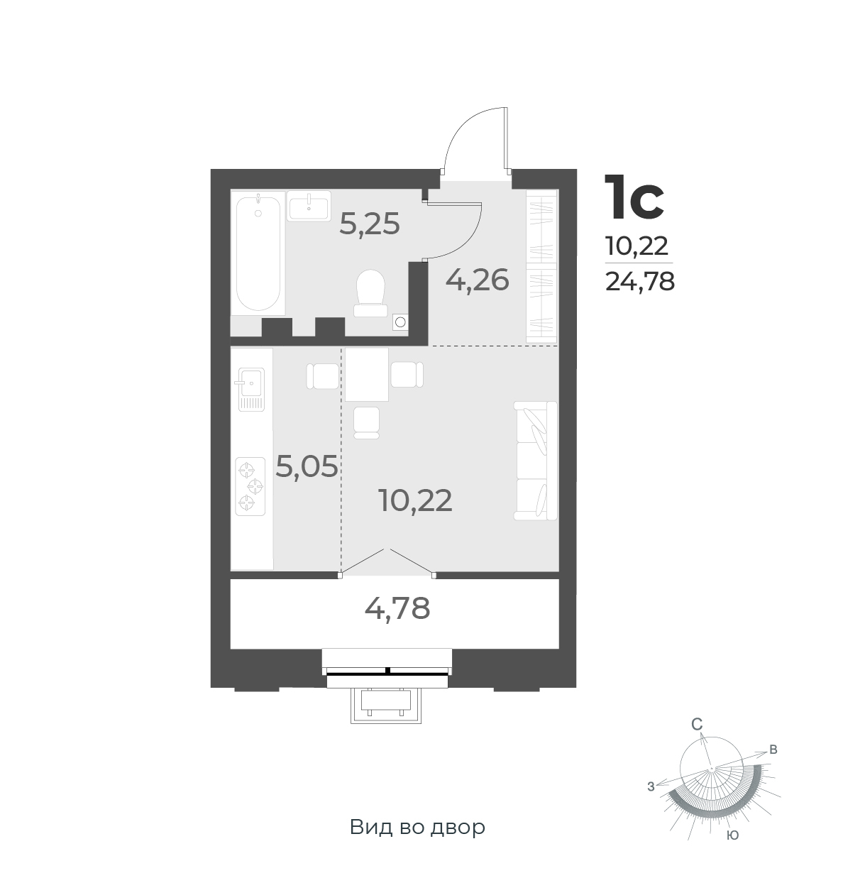 Планировка студии 24.78 м²
