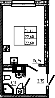 Планировка Студия 22.6 м², LIBERTY DOM, кв. 61