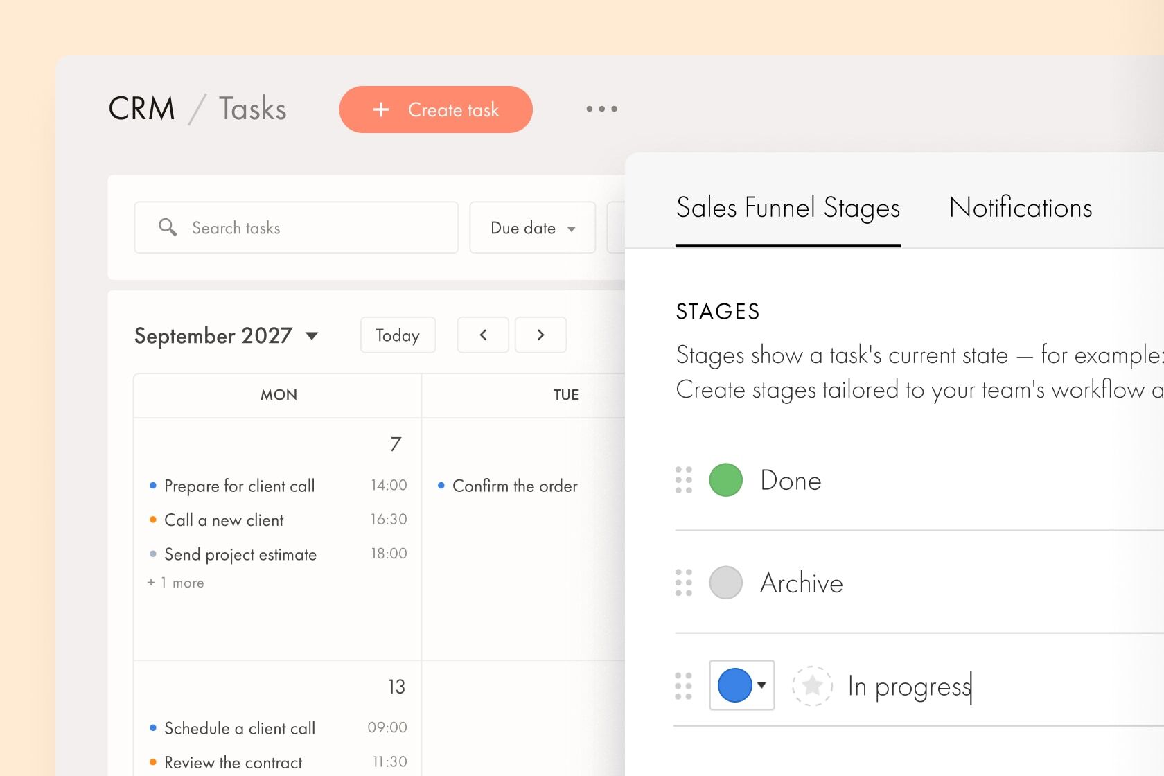 Calendar View &amp; Custom Task Stages