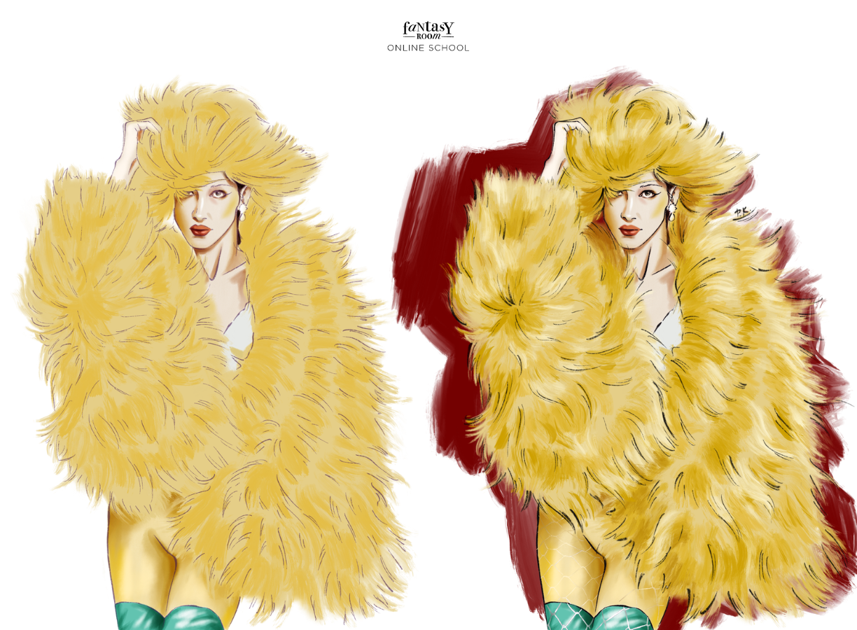 Fashion sketch with same line weight compared with varied line weight