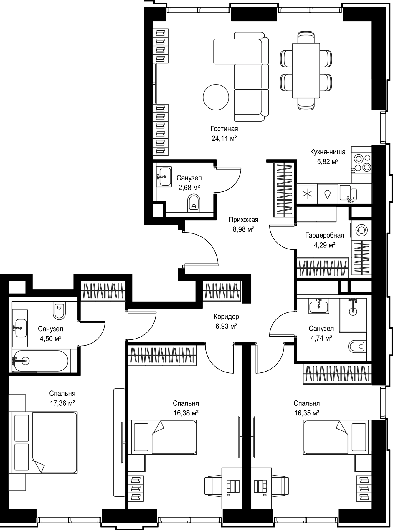 4 Евро 112,14 м²
