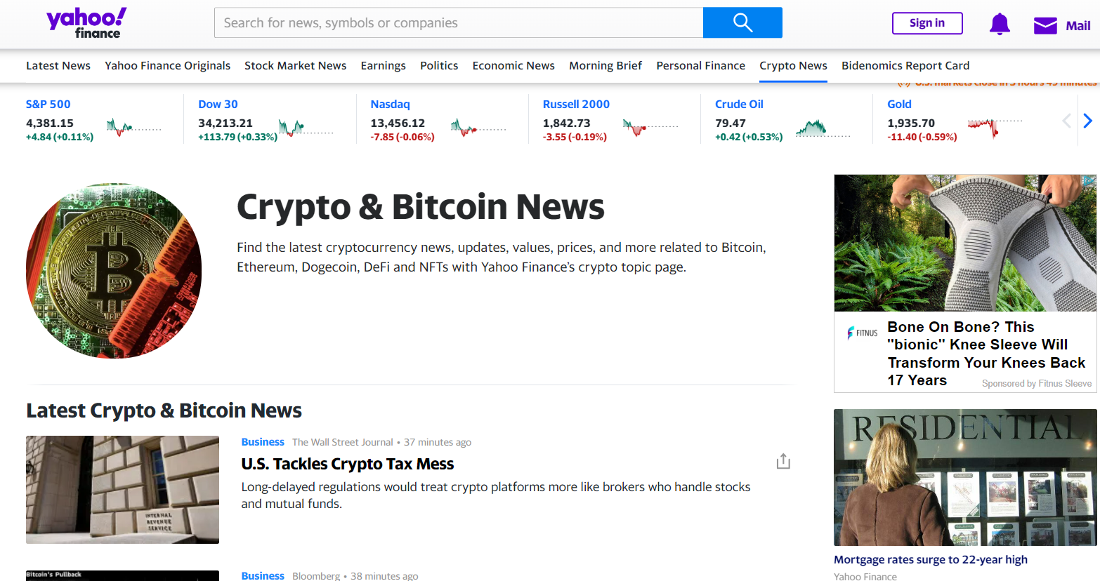 YahooFinance crypto news page