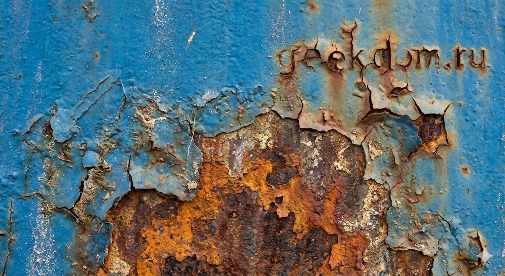 Ржавая металлическая переборка корабля с облупившейся краской