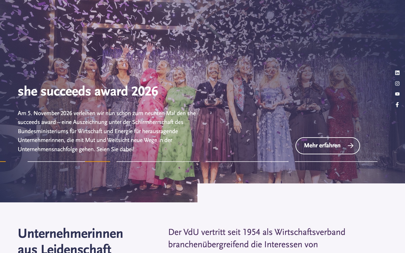 VdU homepage screenshot: German association of women entrepreneurs