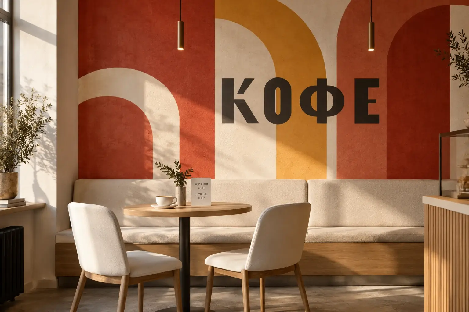 Настенная графика в интерьере кофейни