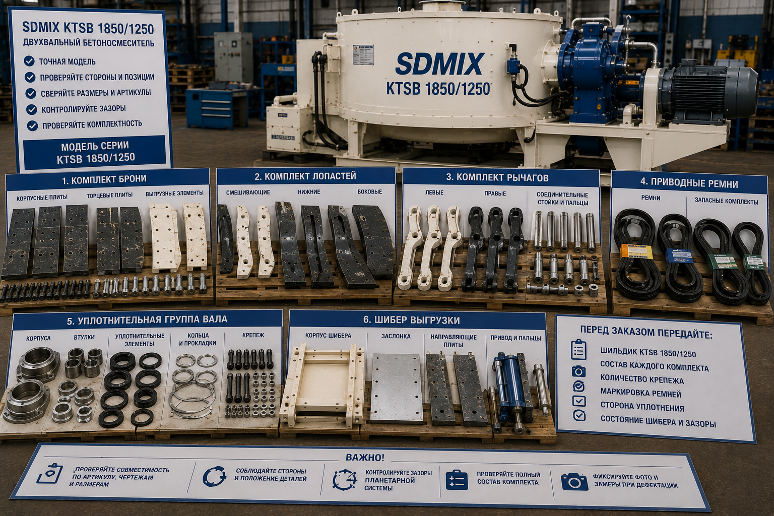 Запчасти SDMIX KTSB 1850/1250: комплекты для ремонта
