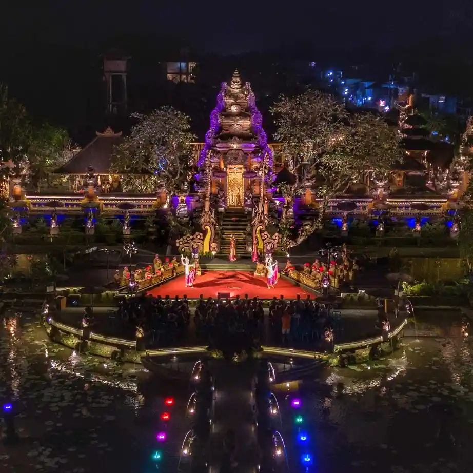 A magical nighttime traditional Balinese dance performance at Saraswati Temple, showcasing the best of what to do in Ubud at night.