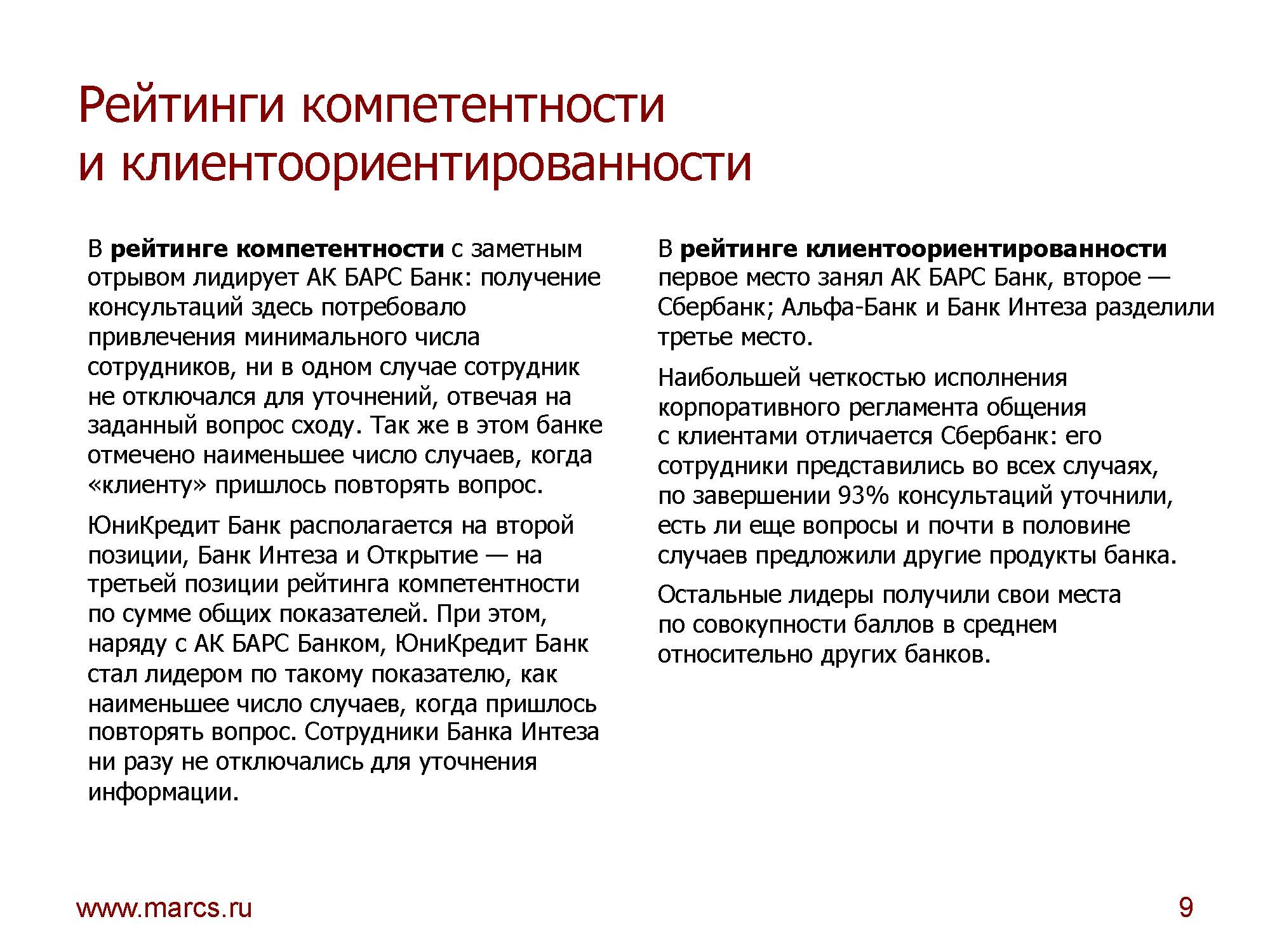 Маркетинговое агентство MARCS составило рейтинг качества телефонного  консультирования в российских банках по кредитованию малого бизнеса