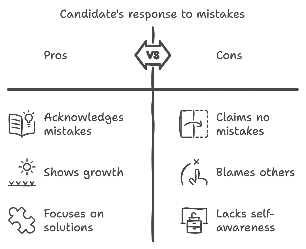 Learn what are candidates responses on mistakes he/she has done previously