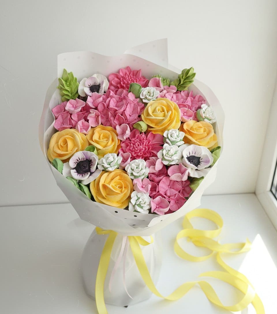 Букет из роз, анемон, георгин, гортензии из зефира VIP №1 1