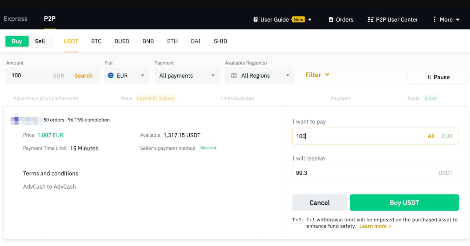Step 3 of how to buy crypto P2P on Binance