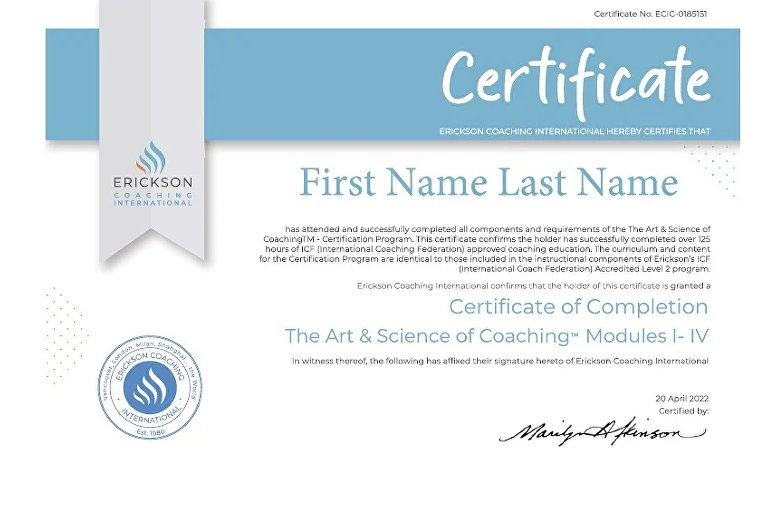 Certificate of Completion — Erickson Coaching International