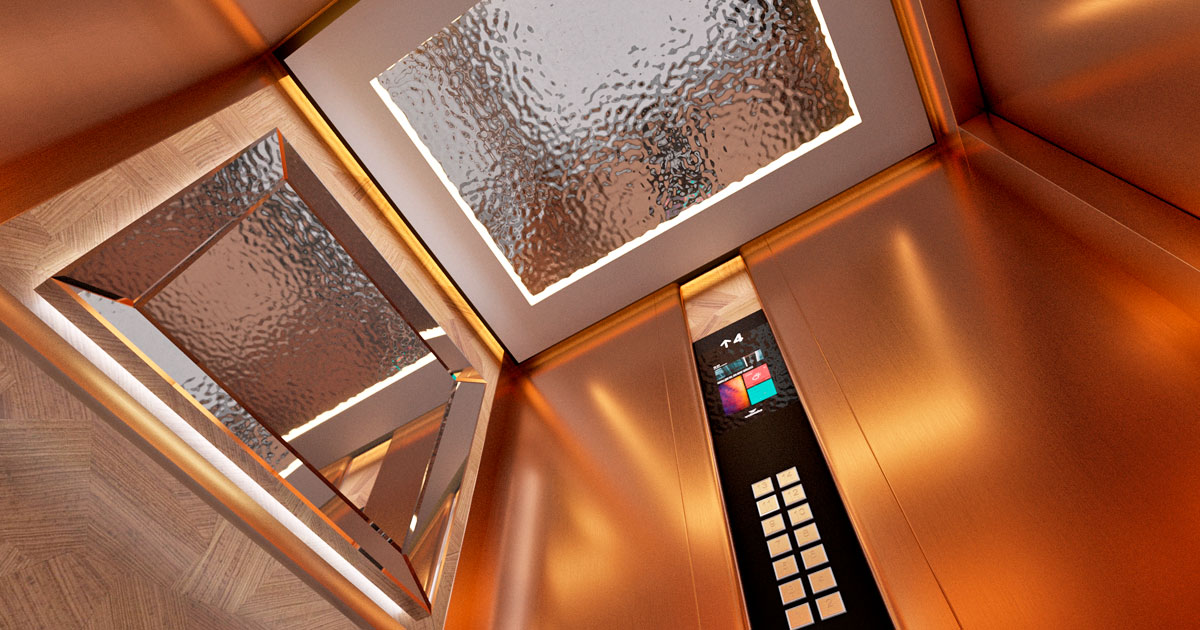 Лифт пассажирский велмакс нова хэритаж эксцентричный и роскошный дизайн с использованием медных оттенков в интерьере, создающих атмосферу богатства и уюта