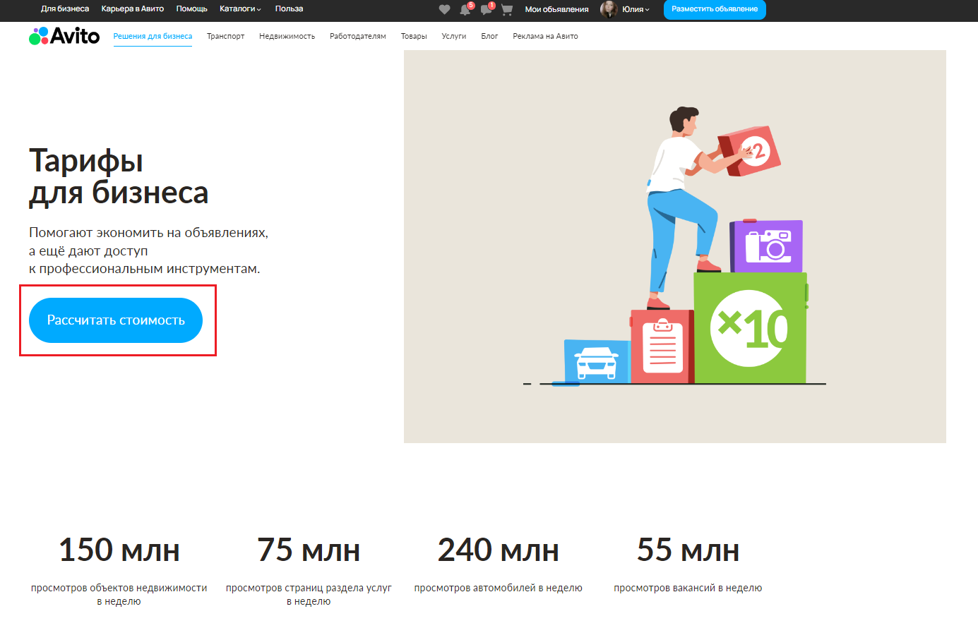 Тарифы Авито для бизнеса