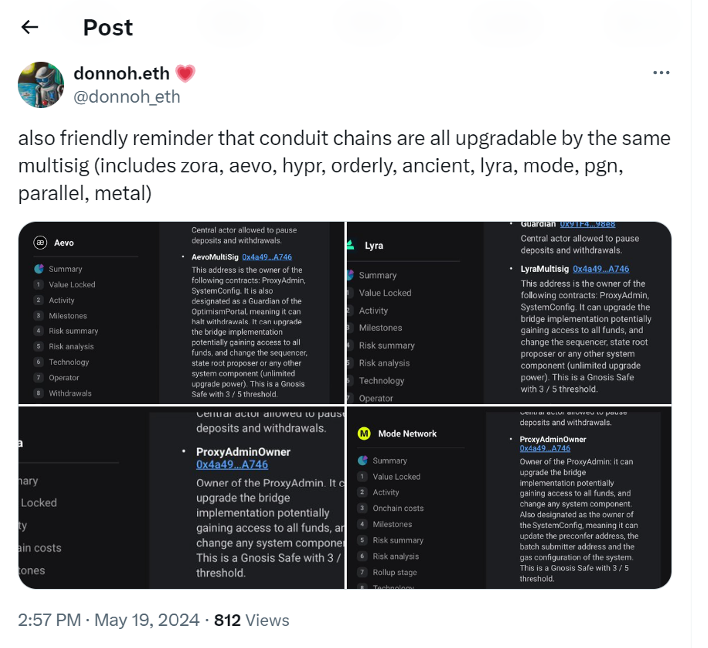 Hacking one multisig wallet can lead to the loss of $121 million from 12 L2  Ethereum networks at once