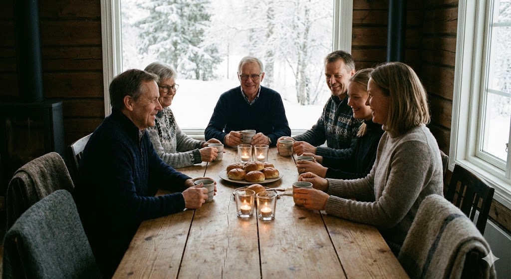 Уютное семейное чаепитие зимним вечером