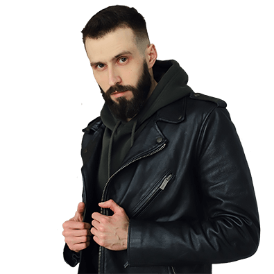 Михаил Малеев в кожаной куртке