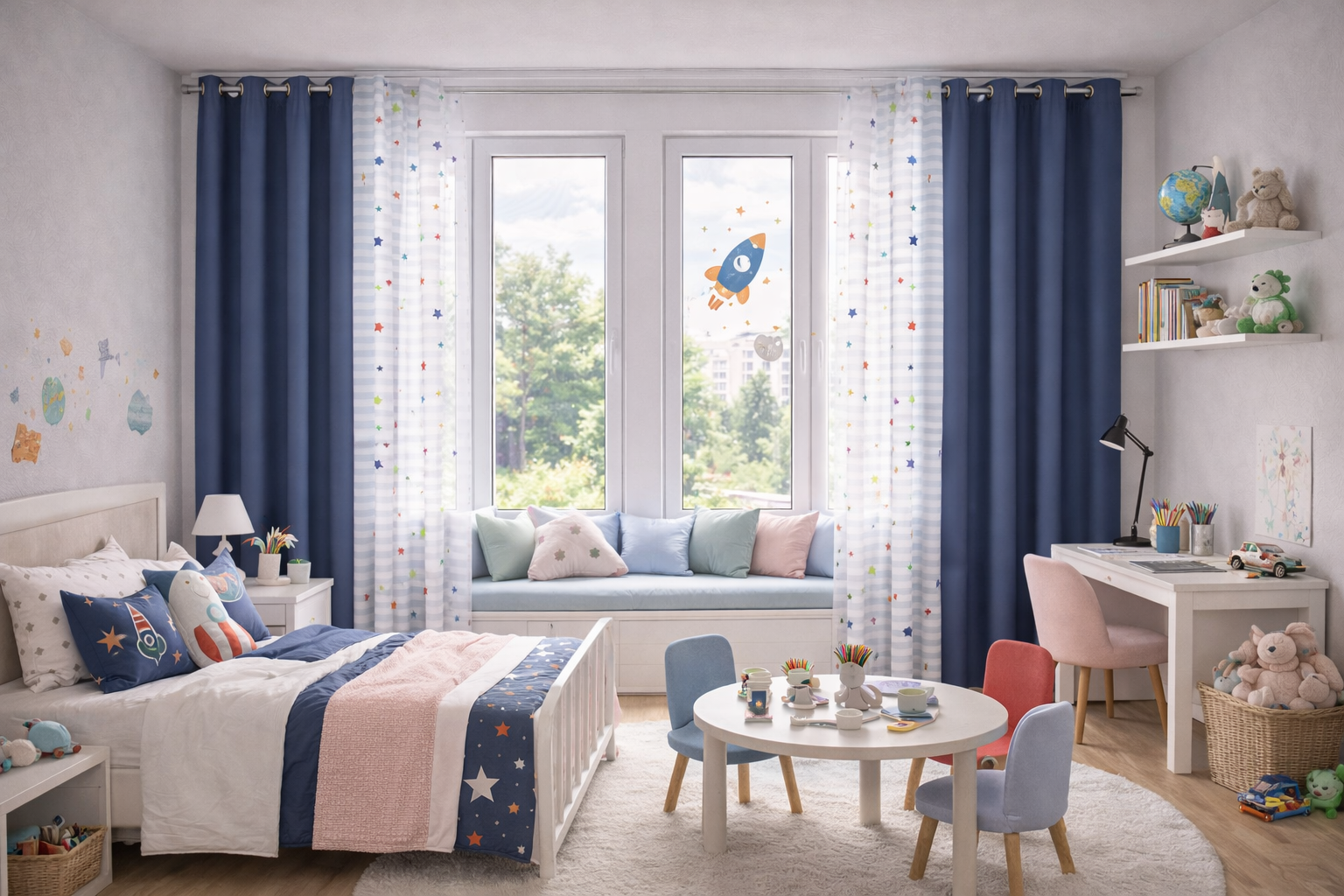 Шторы на люверсах в детскую, современно