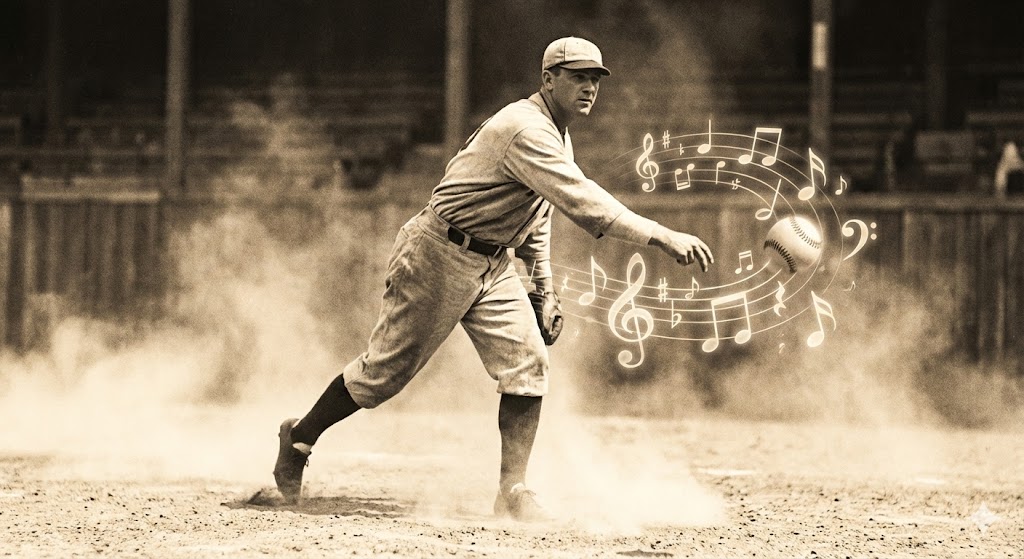 Бейсбольный питчер 1912 года подает джаз-болл, художественная иллюстрация рождения термина 