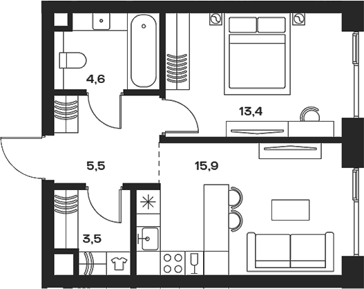 2-комн 53,1 м²