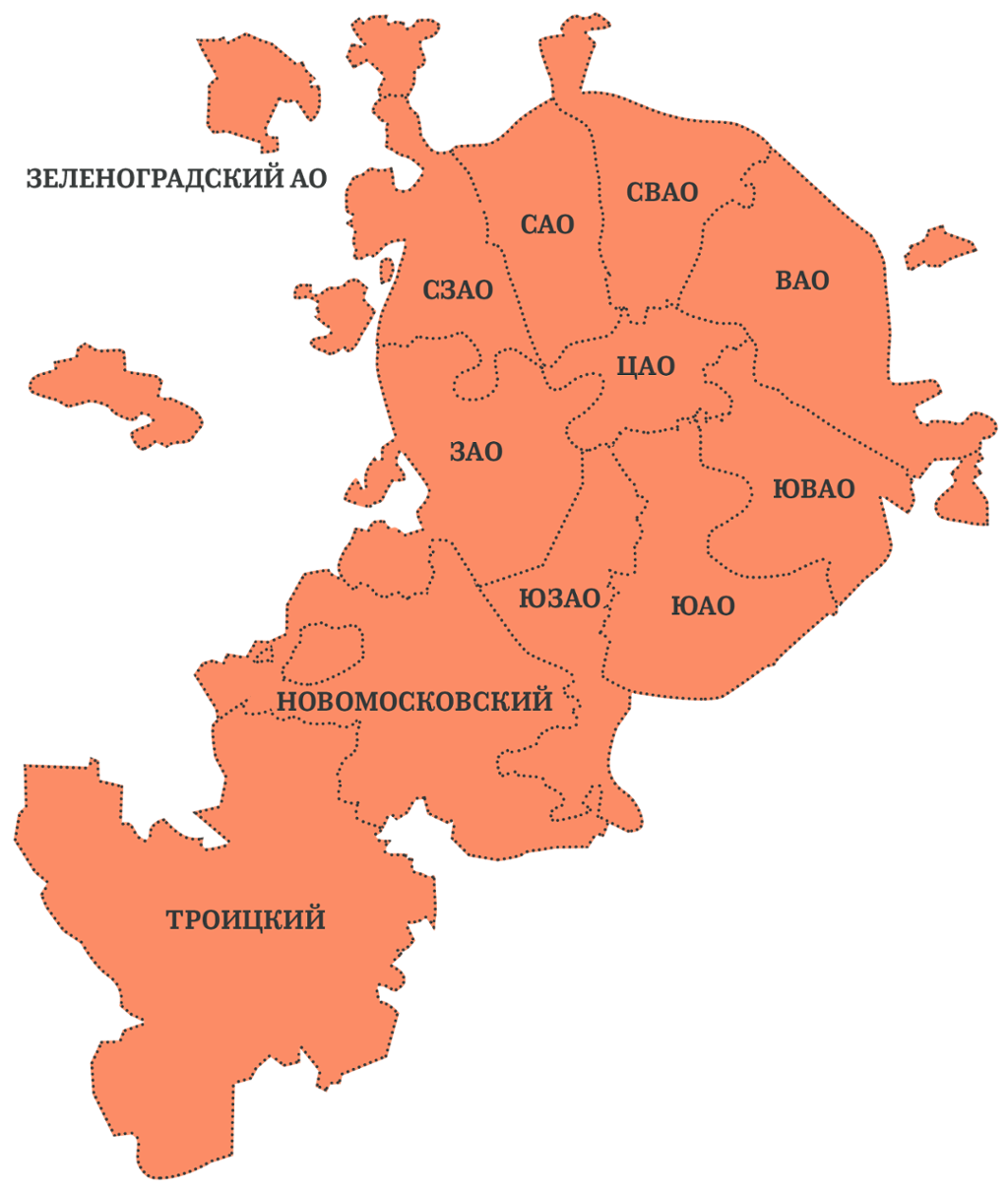 Карта округов Москвы. Карта округов Москвы с границами. Административные округа Москвы на карте. Карта Москвы по округам.