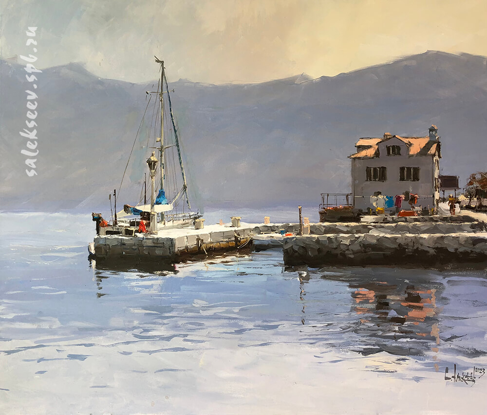  The yacht is resting. Montenegro. 2023. Oil on canvas. 50х7 cm
