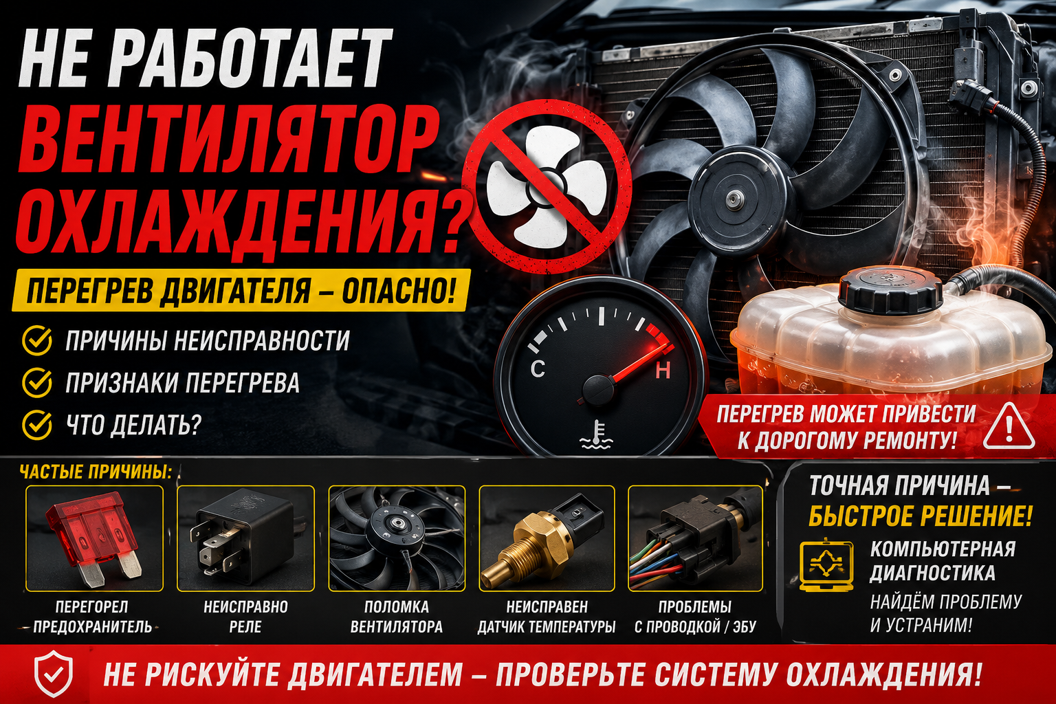 Не работает вентилятор охлаждения — причины и чем опасен перегрев двигателя