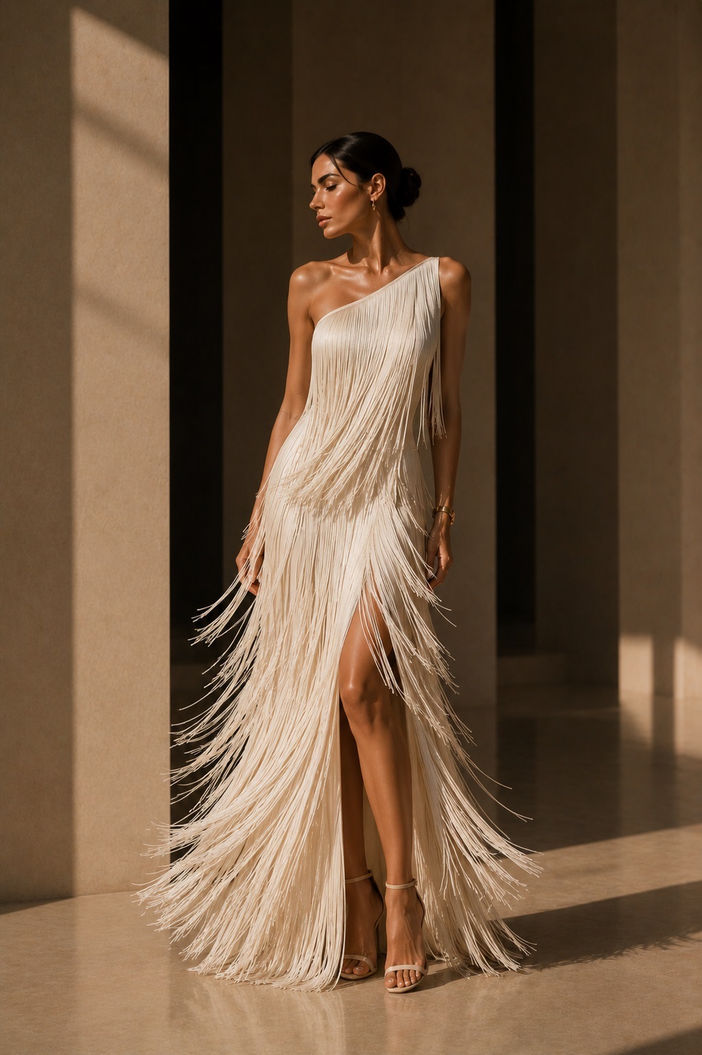 Luxury ivory fringe statement dress by ELARÉ Atelier
