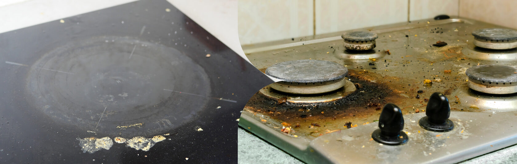 Загрязнённая кухонная плита с жиром и нагаром 