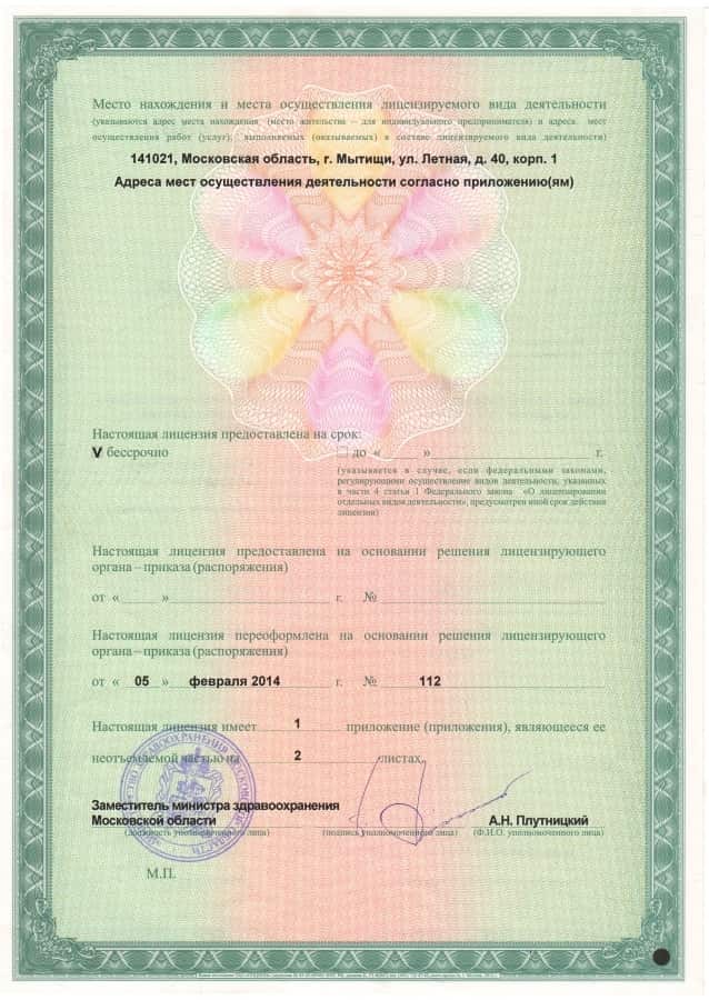 Приложение к лицензии — местонахождение и виды деятельности