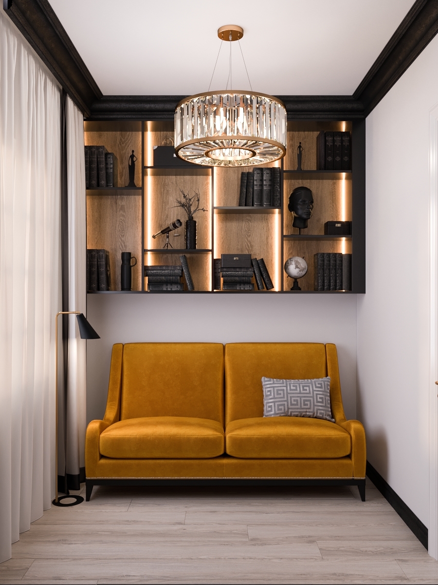 Просторная гостиная с камином