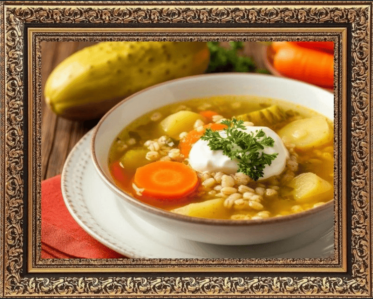 рассольник с перловкой и огурцами