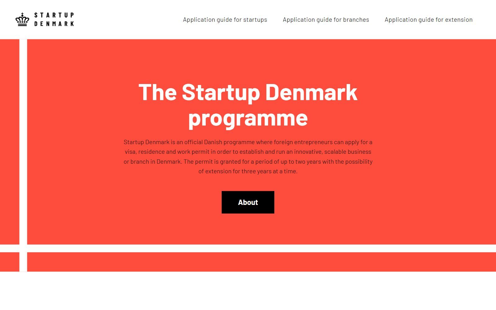 Startup Denmark programme homepage screenshot (October 2026)