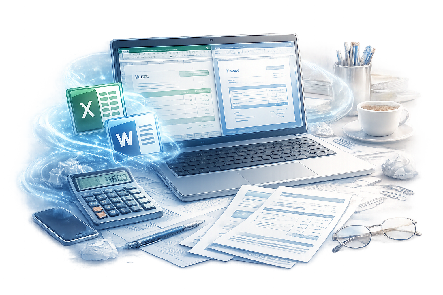 Компьютер с открытыми таблицами для расчета стоимости услуг компании 