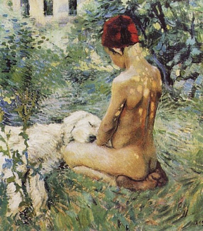 Виктор Борисов-Мусатов. Мальчик с собакой, 1895. Холст, масло 68×52 см. Харьковский художественный музей, г. Харьков