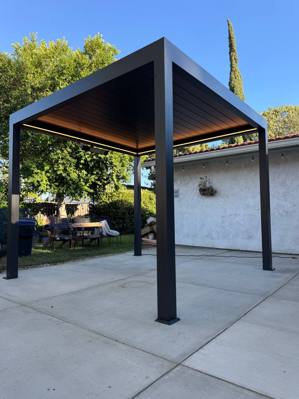 Completed 10x10 freestanding aluminum louvered pergola in Costa Mesa