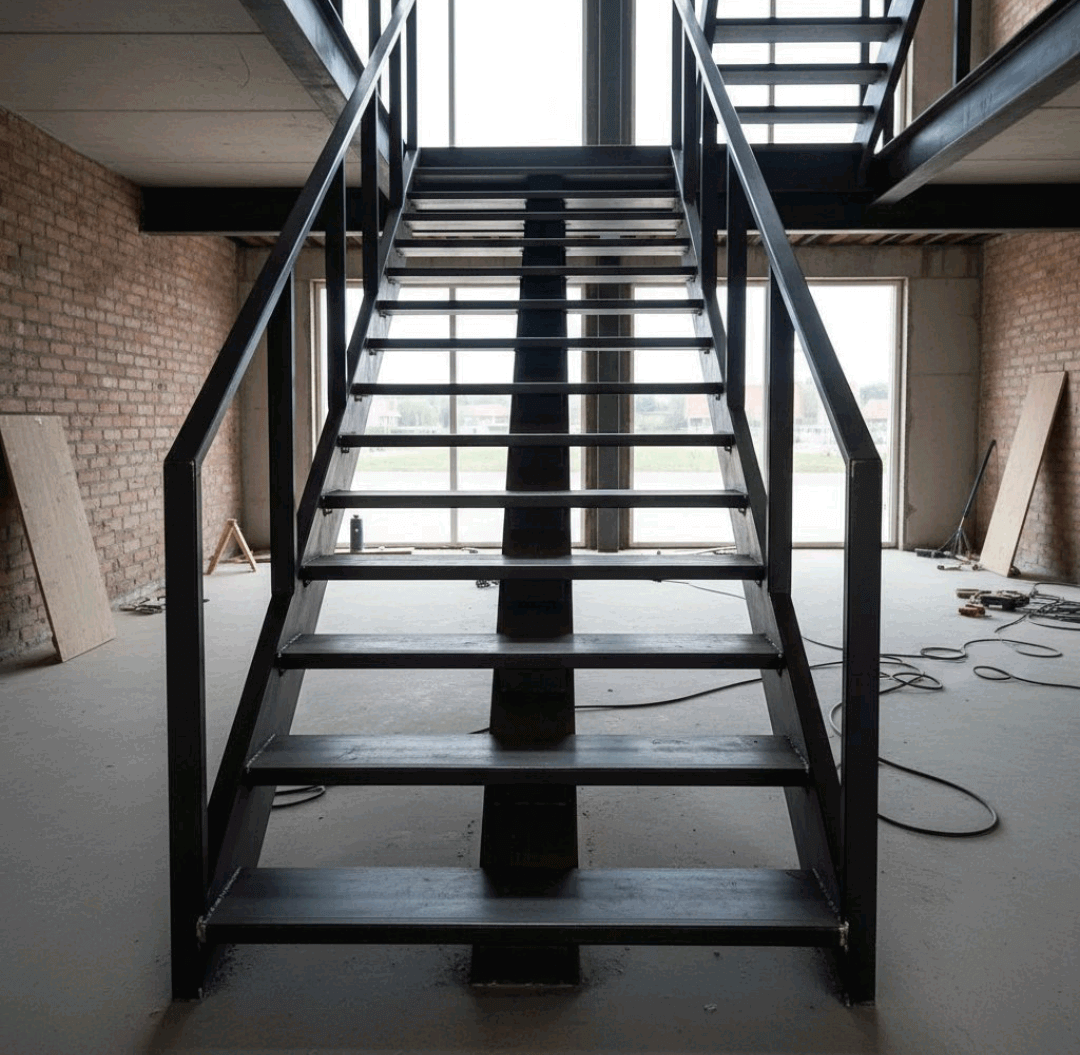 конструкция каркаса лестницы на косоуре