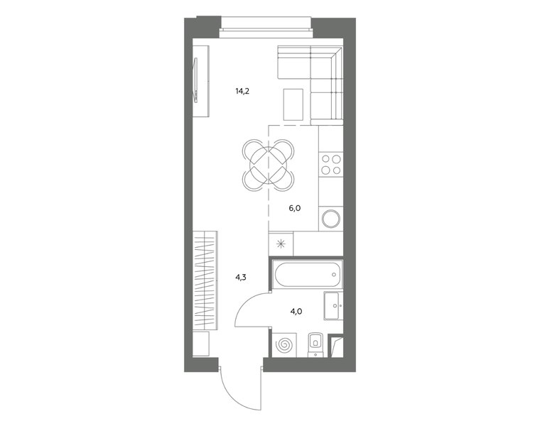Планировка 1-комнатной квартиры 28,5 м² в ЖК «Адмирал»: корпус 1.1, секция 1, 18-й этаж